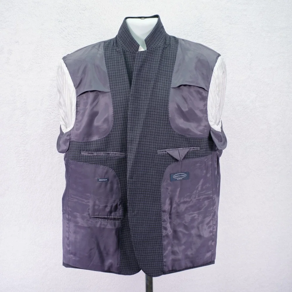 Pronto Uomo Platinum‎ Wool Blend Sport Coat Blue Gray Black Plaid Portly 46R